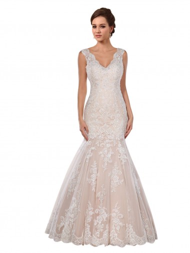 Cheap Classic Fit and Flare V-Neck Mermaid Lace Wedding Dress Perth