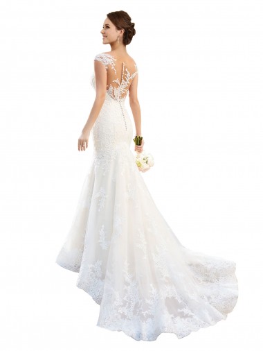 Cheap Fit and Flare Illusion Neck Lace Wedding Dress Perth