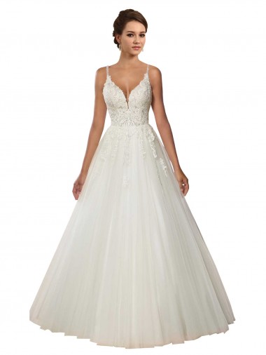 Cheap Modern Spaghetti Straps Ball Gown Tulle Wedding Dress with Lace Bodice Perth