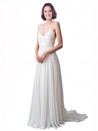 Cheap Spaghetti Straps V-Neck A-Line Chiffon Beach Wedding Dress Perth