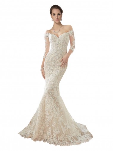 Cheap Long Sleeves Off the Shoulder Trumpet Lace Wedding Dress Perth