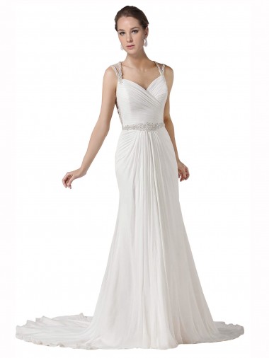 Cheap Sweetheart Sheath Chiffon Beach Wedding Dress with Beaded Belts Perth