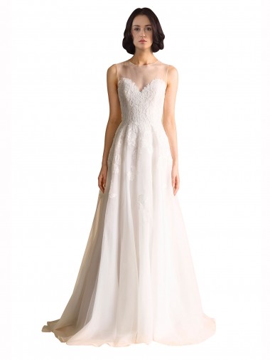 Cheap Illusion Neck A-Line Organza Wedding Dress Perth