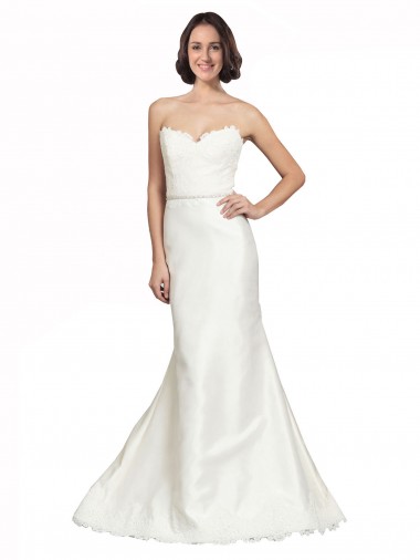 Cheap Trumpet Satin Wedding Dress with Sweetheart Lace Bodice Perth