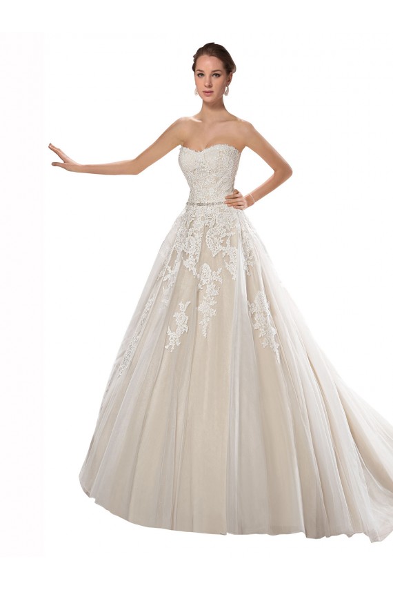 Strapless Ball Gown Tulle Wedding Dress with Lace Cascades
