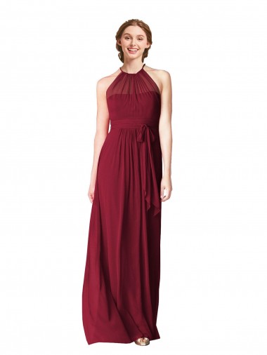 Cheap Halter Neck Chiffon Bridesmaid Dress with Shirred Bodice Perth