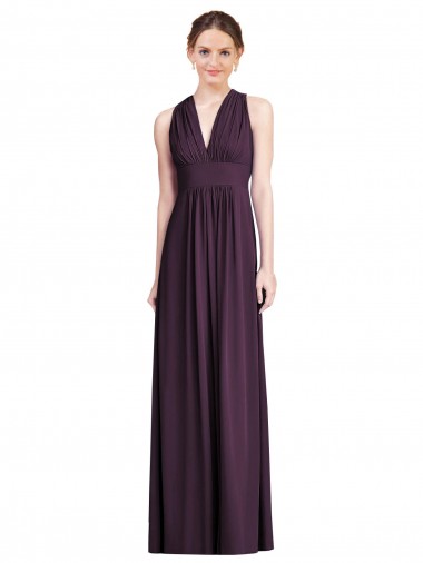 Cheap Long Chiffon V-Neck Bridesmaid Dress with Shirred Bodice Perth