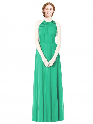 Cheap Halter Neckline Long Chiffon Bridesmaid Dress with Side Bow Perth