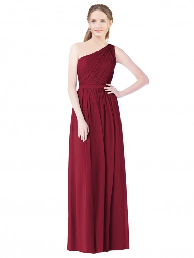 Cheap One Shoulder Full Length Long Chiffon Bridesmaid Dress. Perth