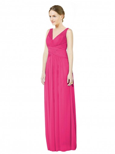 Cheap Sleeveless V-Neck Long Chiffon Bridesmaid Dress with V-Back Perth