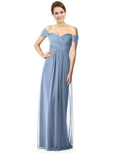 Cheap Off the Shoulder Chiffon Bridesmaid Dress with Draped Bodice Perth