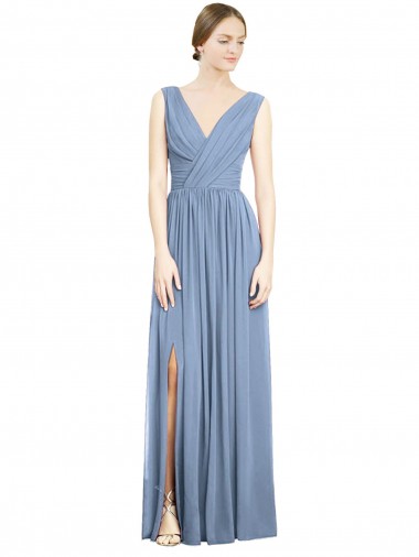 Cheap Sleeveless Draped Chiffon Maxi Bridesmaid Dress with Front Slit Perth
