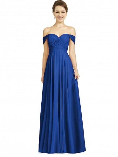 Cheap Off the Shoulder Draped Chiffon Maxi Bridesmaid Dress Perth