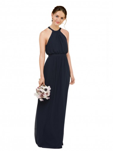 Cheap High Halter Neckline Chiffon Bridesmaid Dress with Slim Keyhole Back Perth