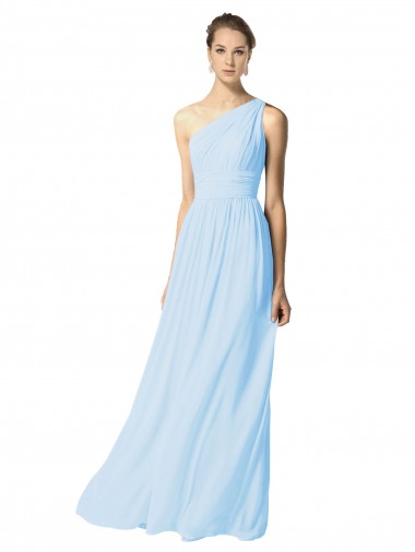Cheap One Shoulder Long Chiffon Bridesmaid Dress with Shirred Bodice and Front Keyhole Perth