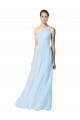 One Shoulder Long Chiffon Bridesmaid Dress with Shirred Bodice and Front Keyhole