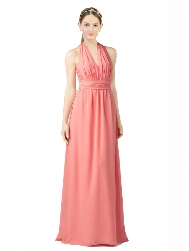 Cheap Shirred Bodice Full Length Long Chiffon Bridesmaid Dress Perth