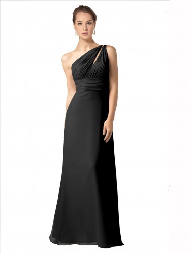 Cheap One Shoulder Full Length Chiffon Bridesmaid Dress with Shirred Bodice Perth