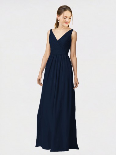 Cheap Long Chiffon Bridesmaid Dress with Shirred Bodice and V-Neckline Perth