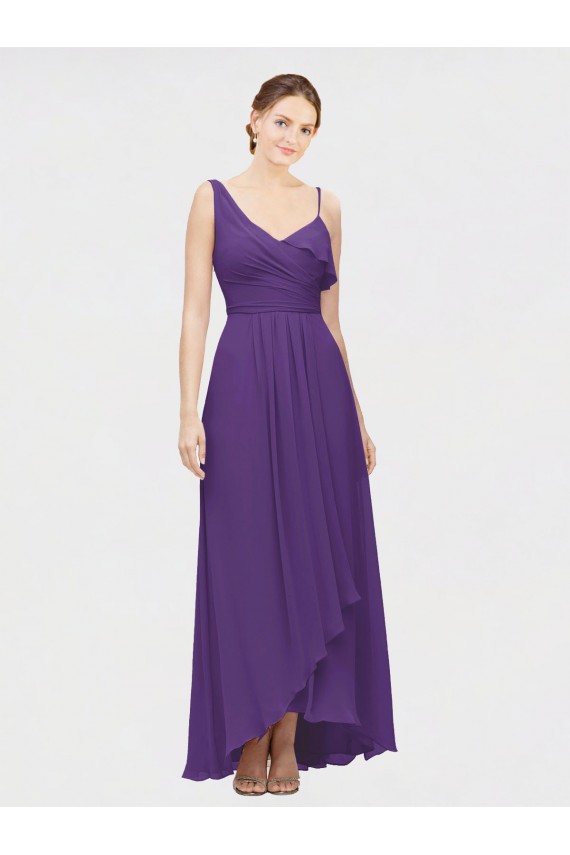 One Shoulder High Low Chiffon Bridesmaid Dress with Wrap Waist