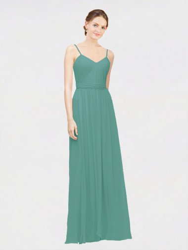 Cheap Rouched V-Neckline and Spaghetti Straps Long Chiffon Bridesmaid Dress Perth