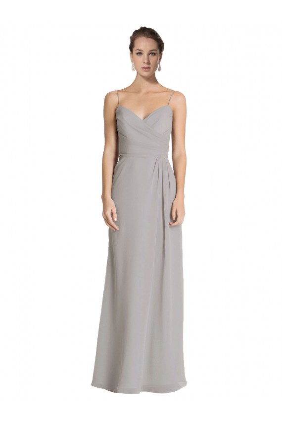 Long Chiffon A-Line Bridesmaid Dress with Criss-Cross Draped Bodice