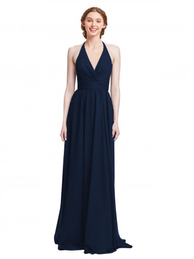 Cheap Halter Chiffon Bridesmaid Dress with V-Neckline and Criss Cross Waist Perth