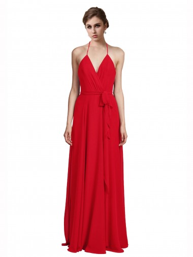 Cheap V-Neck Spaghetti Halter Strap Chiffon Bridesmaid Dress Perth