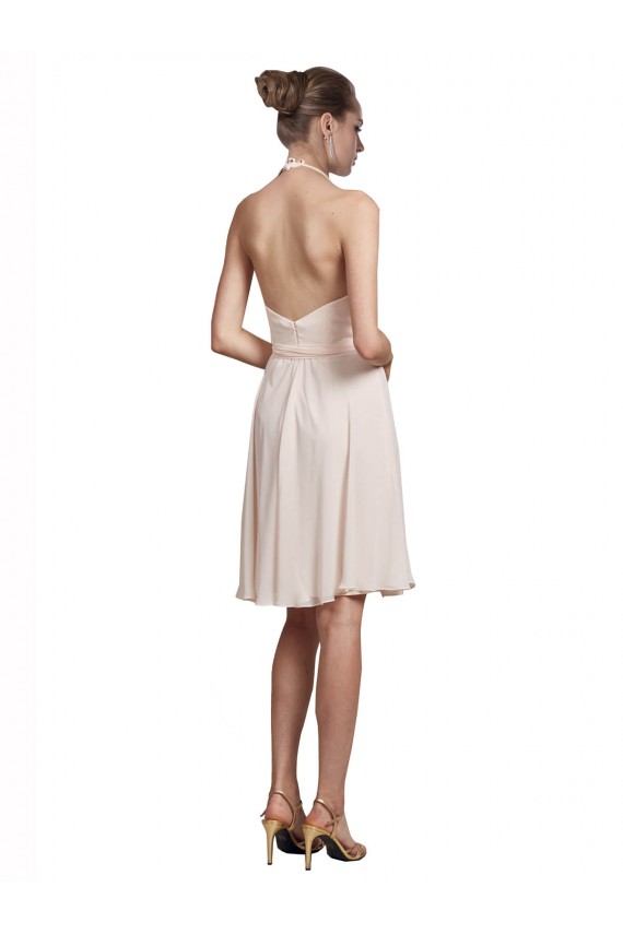 Short Knee Length Wrap Chiffon Halter Bridesmaids Dress