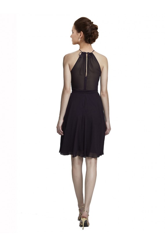 Short Knee Length High Neck Chiffon Bridesmaids Dress