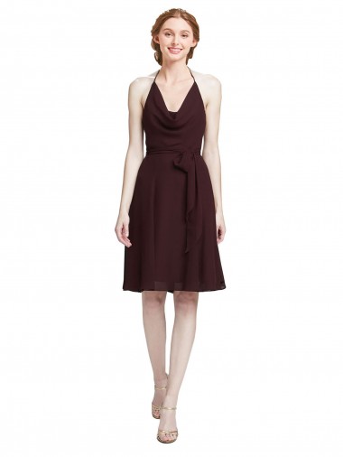 Cheap Short Knee Length Chiffon Bridesmaids Dress with Halter Cowl Neck Perth