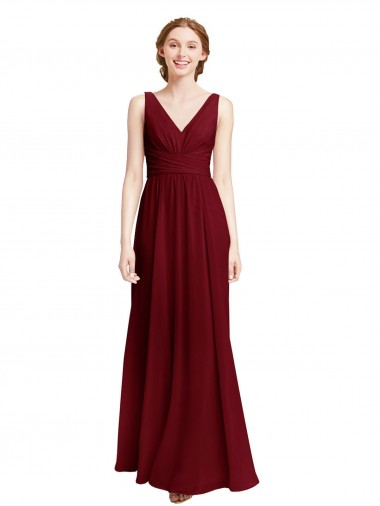 Cheap Long Chiffon V-Neck Bridesmaids Dress with Double Strap Perth