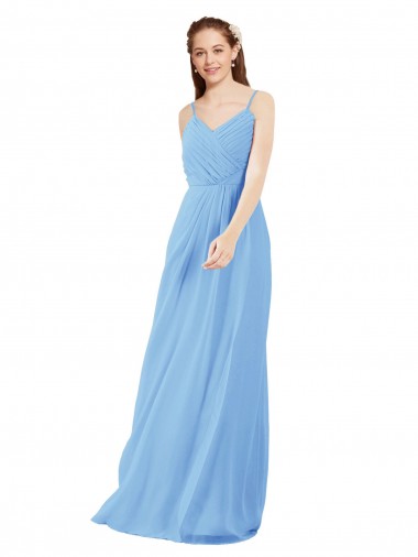 Cheap Pleated Low Back Long V-Neck Chiffon Bridesmaid Dress with Thin Straps Perth
