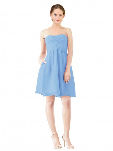 Cheap Short Knee Length Chiffon Cocktail Bridesmaid Dress with Twisted Strapless Sweetheart Neckline Perth
