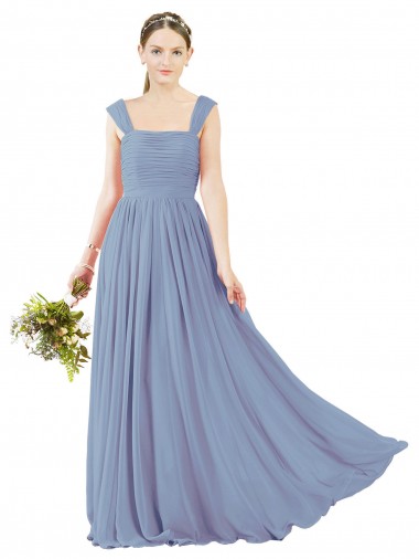 Cheap Square Neckline Sexy Open Back Long Chiffon Bridesmaid Dress Perth