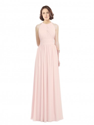 Cheap Sleeveless Chiffon High Neck Bridesmaid Dress with Diagonal Pleats Perth