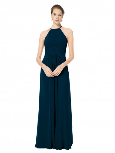 Cheap Spaghetti Strap Long Chiffon Halter A-Line Bridesmaid Dress Perth