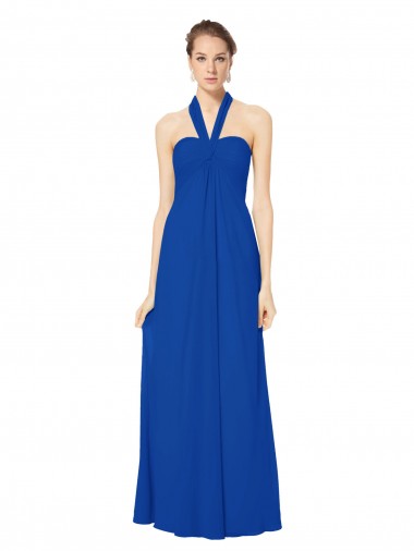 Cheap Sleeveless Long Chiffon Empire Gown with Pleated Halter Straps Perth