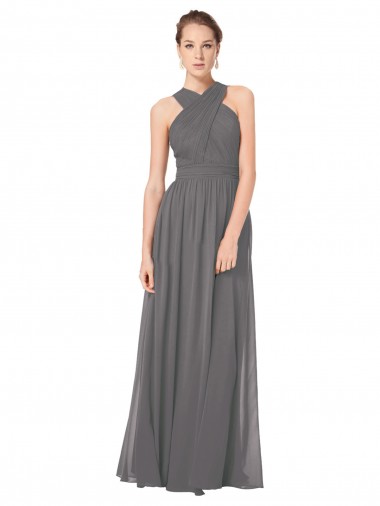 Cheap Long Chiffon Halter Bridesmaid Dress Keyhole Back Perth