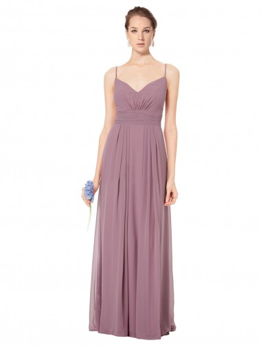 Cheap V-Neck Spaghetti Strap Open Back Long Chiffon Bridesmaid Dress Perth