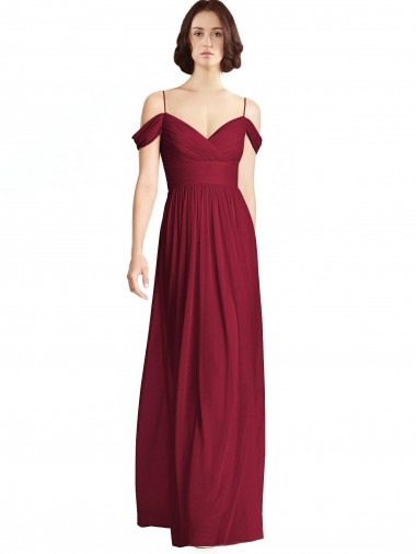 Cheap Off the Shoulder Long Chiffon Bridesmaid Dress with Pleated Sleeves Perth