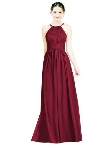 Cheap Halter Neck Open Back Draped Chiffon Bridesmaid Dress Perth