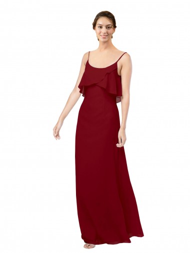 Cheap Scoop Neck Chiffon Bridesmaid Dress with Spaghetti Straps and Low Back Perth