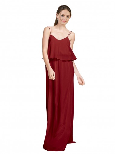 Cheap Long Chiffon Bridesmaid Dress with Slim Straps and Open Back Perth