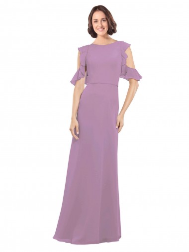 Cheap Long Chiffon Bridesmaids Dress with Flounced Sleeve Detail and Criss Cross Back Perth