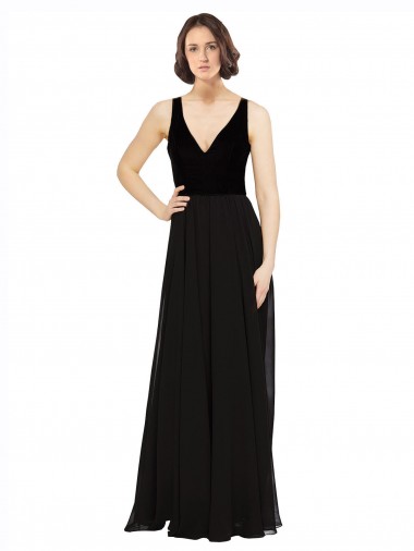 Cheap Stretch Velvet and Chiffon Bridesmaids Dress with V-Neckline Perth