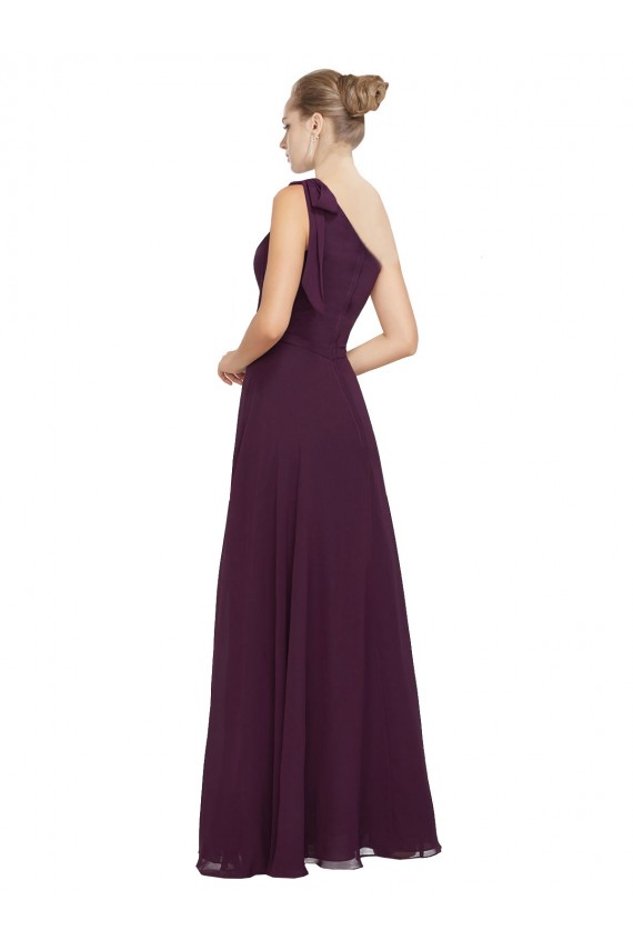 One Shoulder Chiffon Bridesmaids Dress with Shoulder Bow