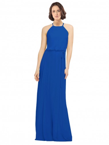 Cheap Long Jewel Neckline Chiffon Bridesmaids Dress wit Chiffon Tie Sash Perth