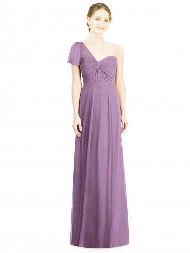 Cheap Flutter Sleeves One Shoulder Long Chiffon Bridesmaid Dress Perth