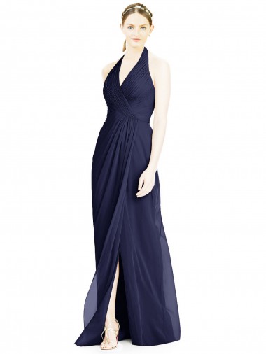 Cheap V-Neck Halter Chiffon Bridesmaid Dress with Side Front Slit Perth